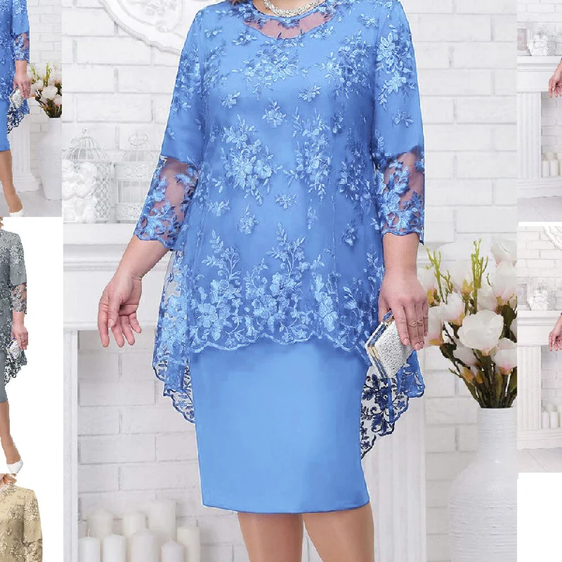 Women's New Plus Size Lace Embroidered Dress Two Piece Set +