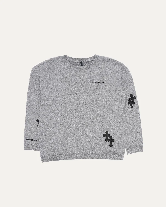 Cross Patch Crew Neck Sweatshirt Hoodie with Side Slits Relaxed Casual