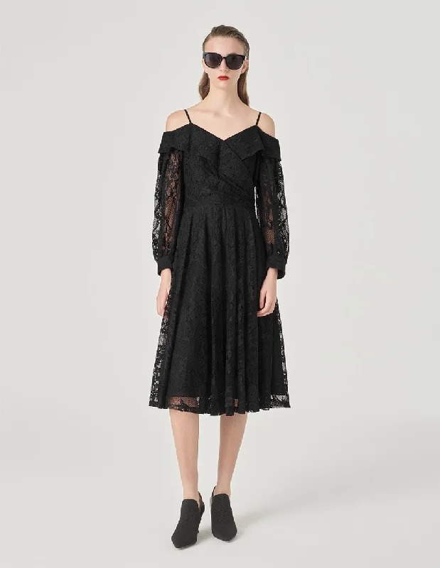 MARYLING Off-Shoulder A-Hem Lace Dress