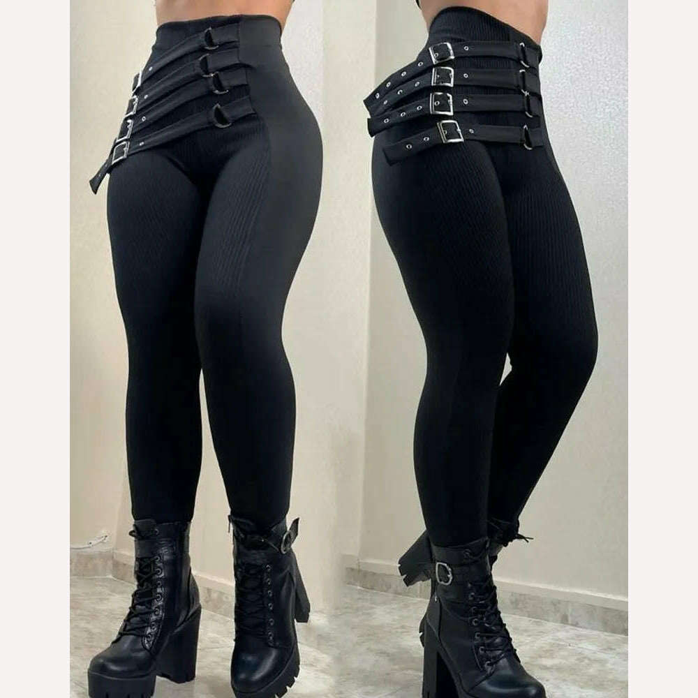 Women High Waist Buckled Belt Skinny Pants Pencil Slim Fashion Casual Sexy Leggings Pants Trousers Y2k Trousers chic fashionable Women High Waist Buckled Belt Skinny Pants Pencil Slim Fashion Casual Sexy Leggings Pants Trousers Y2k Trousers chic fashionable