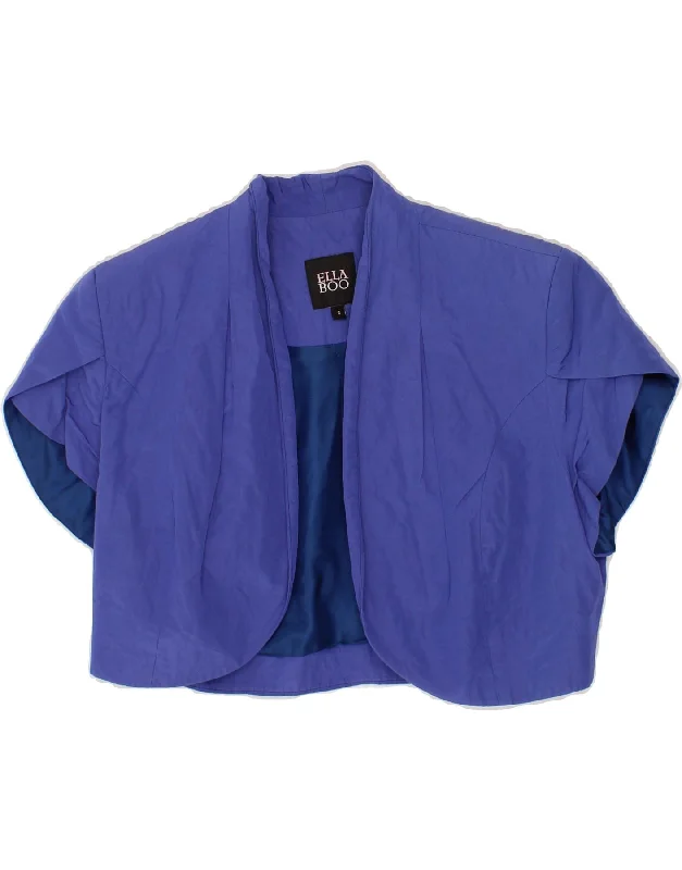 VINTAGE Womens Short Sleeve Bolero Jacket UK 8 Small Blue Cotton Zippered Front Buttoned Front Snap Front VINTAGE Womens Short Sleeve Bolero Jacket UK 8 Small Blue Cotton Zippered Front Buttoned Front Snap Front