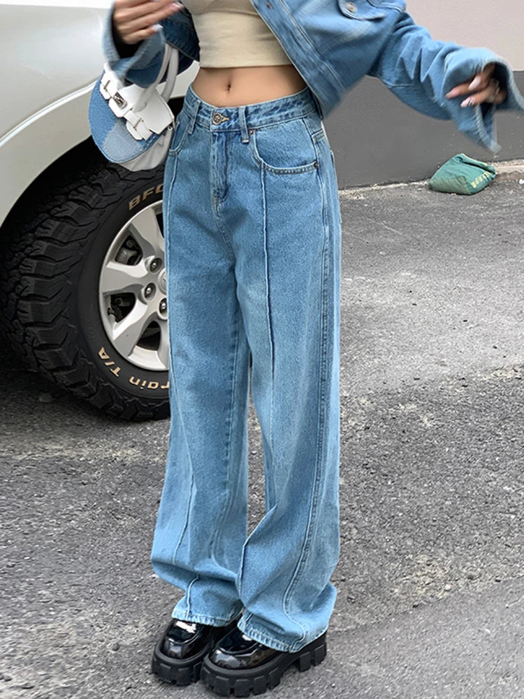ADVBRIDGE Stylish Low Waist Design Jeans Women's Straight Jeans Baggy Winter Denim Trousers Daddy Jeans Wide Leg Pants Light Blue New Trousers chic elegant ADVBRIDGE Stylish Low Waist Design Jeans Women's Straight Jeans Baggy Winter Denim Trousers Daddy Jeans Wide Leg Pants Light Blue New Trousers chic elegant