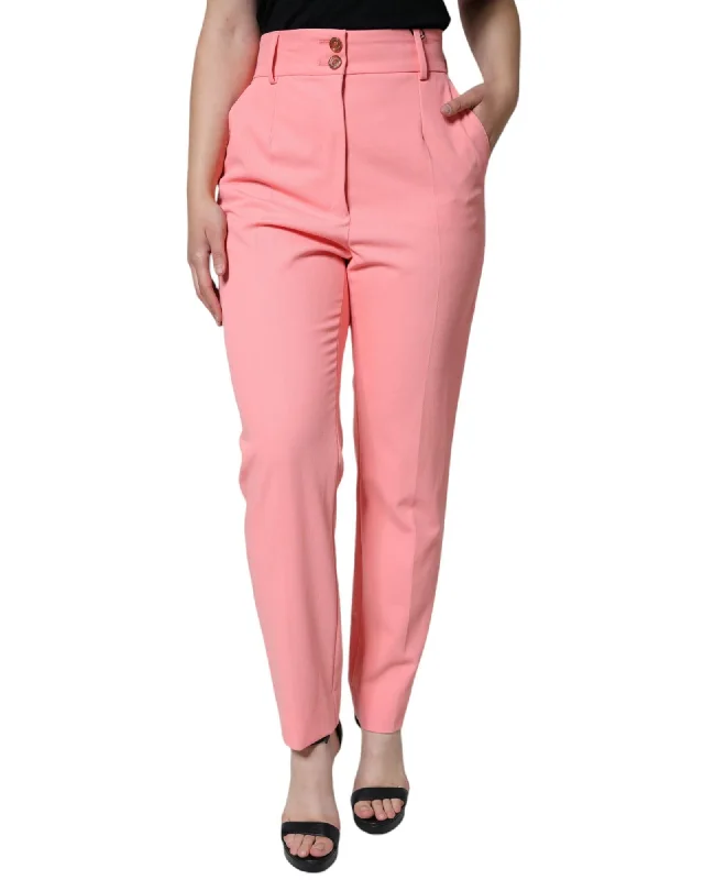 Dolce & Gabbana  High Waist Slim Leg Trousers in Pink Trousers Solid Black