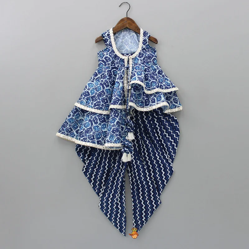 Pre Order: Printed Blue Crop Top With High Low Jacket And Dhoti Plaid Jacket Tartan Jacket Houndstooth Jacket Pre Order: Printed Blue Crop Top With High Low Jacket And Dhoti Plaid Jacket Tartan Jacket Houndstooth Jacket