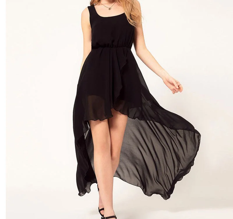 Chiffon Women Dress Irregular Dresses Plus Size Fashion Black Dovetail Mixi Dress Round Neck Vest Beach Long Dress Chiffon Women Dress Irregular Dresses Plus Size Fashion Black Dovetail Mixi Dress Round Neck Vest Beach Long Dress