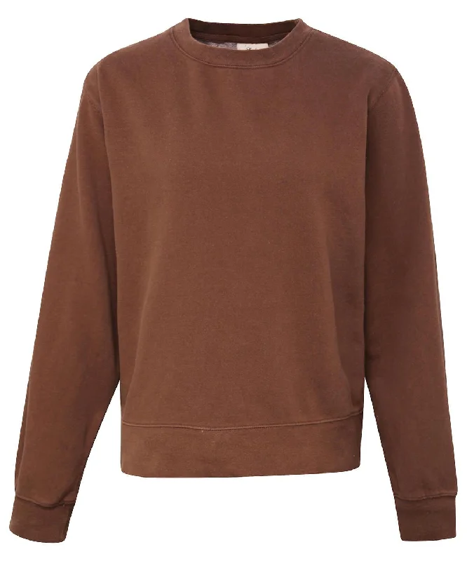 Brown - Women's crew neck sweatshirt Hoodie with Hem Elastic Stretchable Comfortable Brown - Women's crew neck sweatshirt Hoodie with Hem Elastic Stretchable Comfortable
