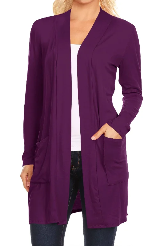 Women's Long Sleeves Casual Solid Outerwear Sweater Cardigan Purple Thin Thick Dense