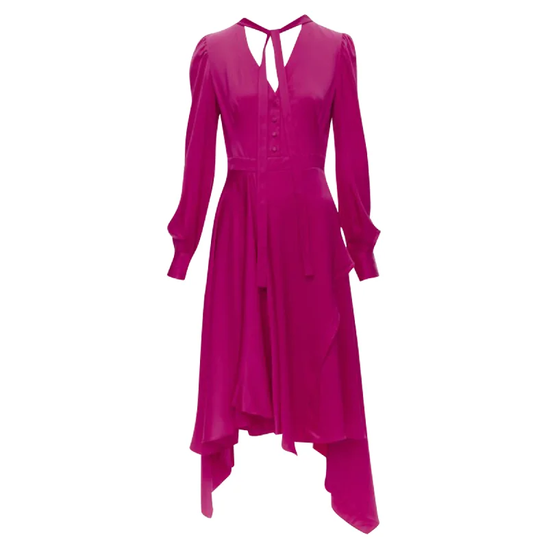 Alexander McQueen silk puff sleeves psy bow draped skirt dress