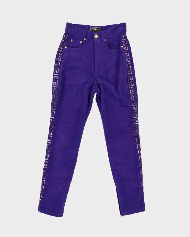 1990s Versace Purple Velvet High Waisted Trousers - XS Trousers New Arrival