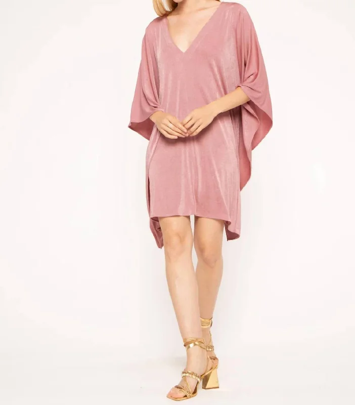 Slinky Caftan Dress In Dusty Rose