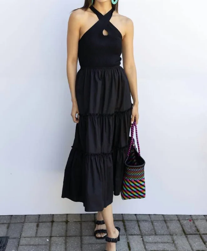 Sage Combo Tiered Dress In Black