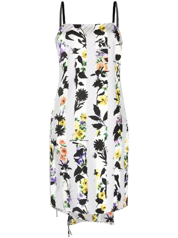 STRIPES BACK STRINGS DRESS WHITE GREY