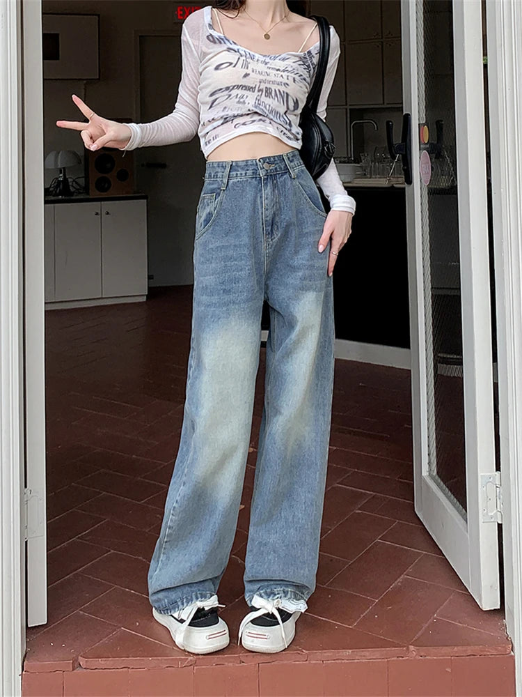 Advbridge Women's Simple Vintage Design Straight Blue Jeans Street Style Casual Pants Female High Waist Wide Leg Denim Trousers Trousers Palazzo Wide Leg Advbridge Women's Simple Vintage Design Straight Blue Jeans Street Style Casual Pants Female High Waist Wide Leg Denim Trousers Trousers Palazzo Wide Leg