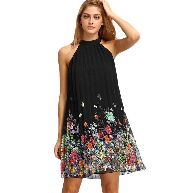 Woman Dress Summer Black Round Neck Sleeveless Womens Casual Clothing Floral Print Cut Away Shift Dresses Woman Dress Summer Black Round Neck Sleeveless Womens Casual Clothing Floral Print Cut Away Shift Dresses