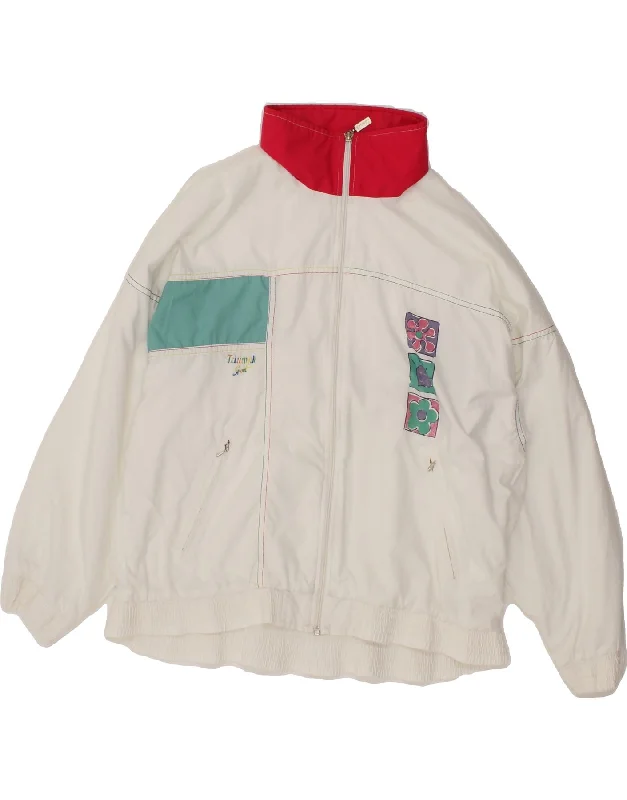 VINTAGE Womens Oversized Tracksuit Top Jacket UK 14 Medium White Polyester Print Jacket Jacquard Jacket Patchwork Jacket VINTAGE Womens Oversized Tracksuit Top Jacket UK 14 Medium White Polyester Print Jacket Jacquard Jacket Patchwork Jacket