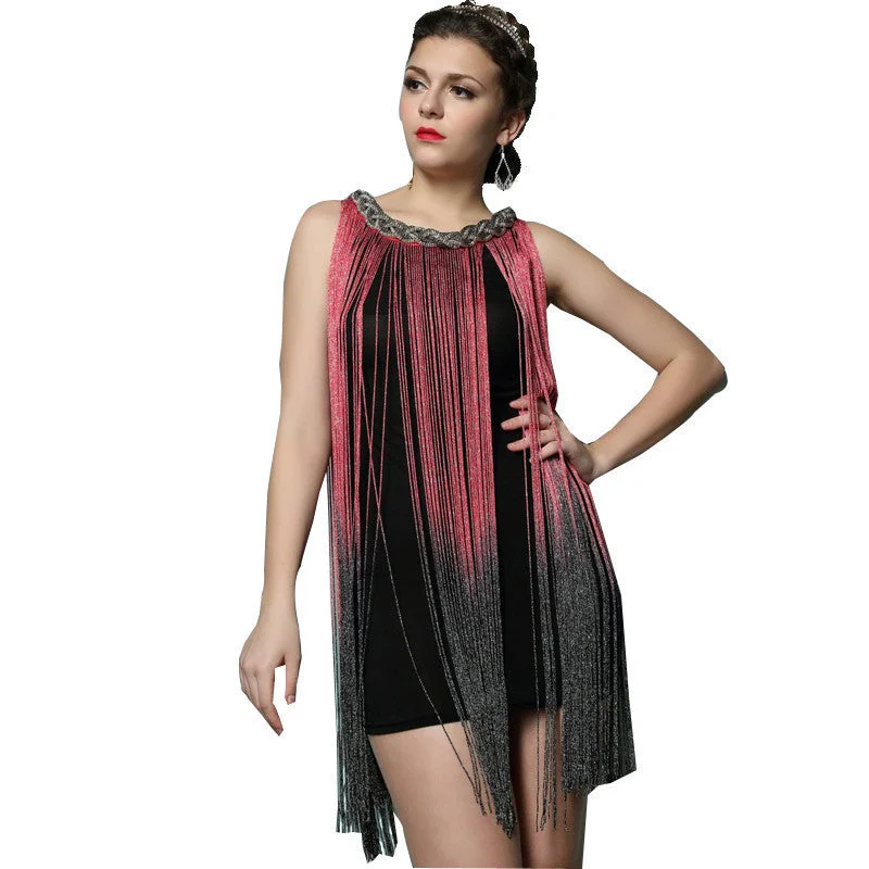 Draping Costume Metal Halter-neck Gradient Tassel Dresses Women Clothing 1920s Flapper Swing Fringe Mini Vestido