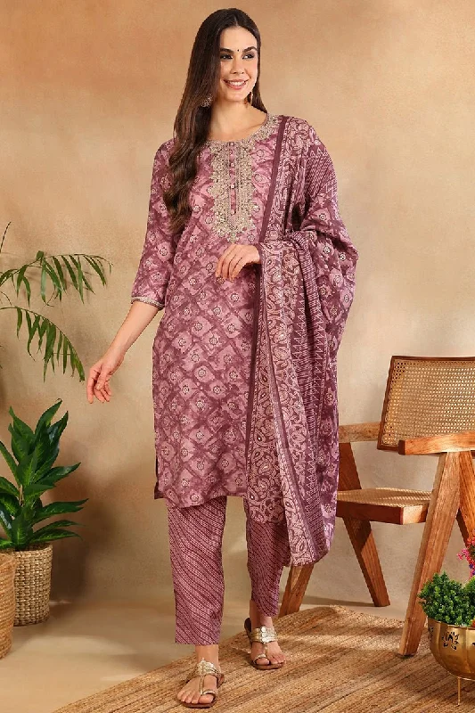 Ahika Mauve Silk Blend Ombre Straight Kurta Trousers With Dupatta Trousers practical durable