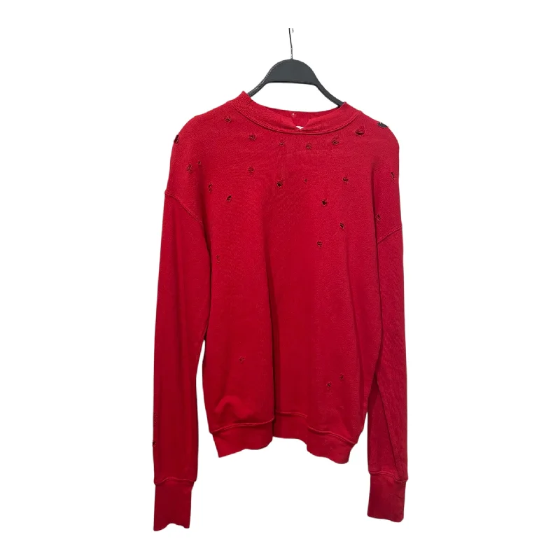 Helmut Lang/Sweatshirt/S/Cotton/RED/HOLES DETAILS Hoodie with Elastic Waist Stretchable Comfortable