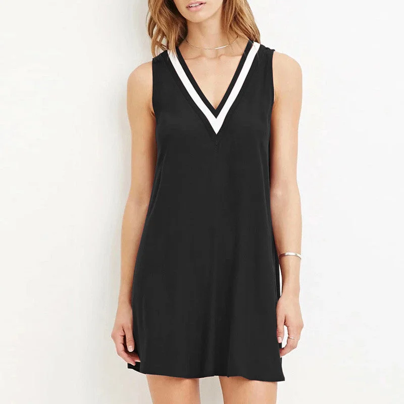 Fashion V Neck Sleeveless Solid Casual Vintage Office Loose Women Dress XXXXL 5XL 6XL