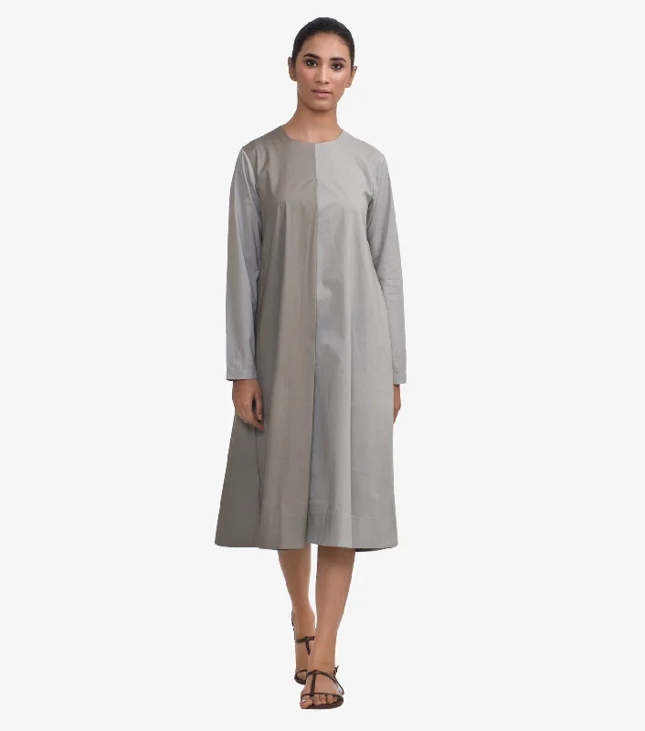 Grey Color-Blocked A-line Cotton dress