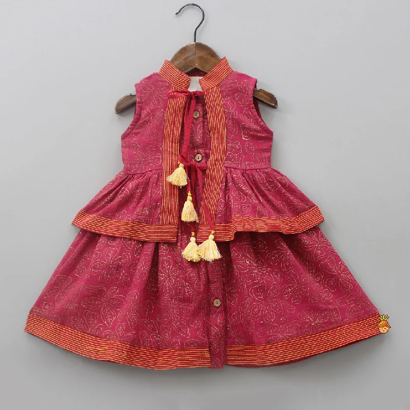 Red Hand Block Printed Front Open Jacket Style Kurti Tiered Jacket Buttoned Jacket Zippered Jacket Red Hand Block Printed Front Open Jacket Style Kurti Tiered Jacket Buttoned Jacket Zippered Jacket