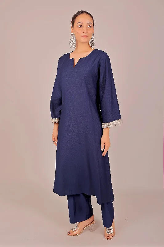 Bluesaanchi Women's Royal Blue Kurti With Trouser Pajama Set Chinos Cotton Straight Leg