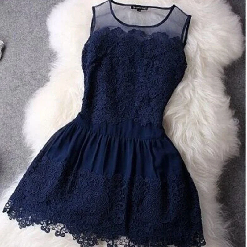 Big Stitching Lace Dress Sleeveless Vestidos Evening Mini Women Summer Dress