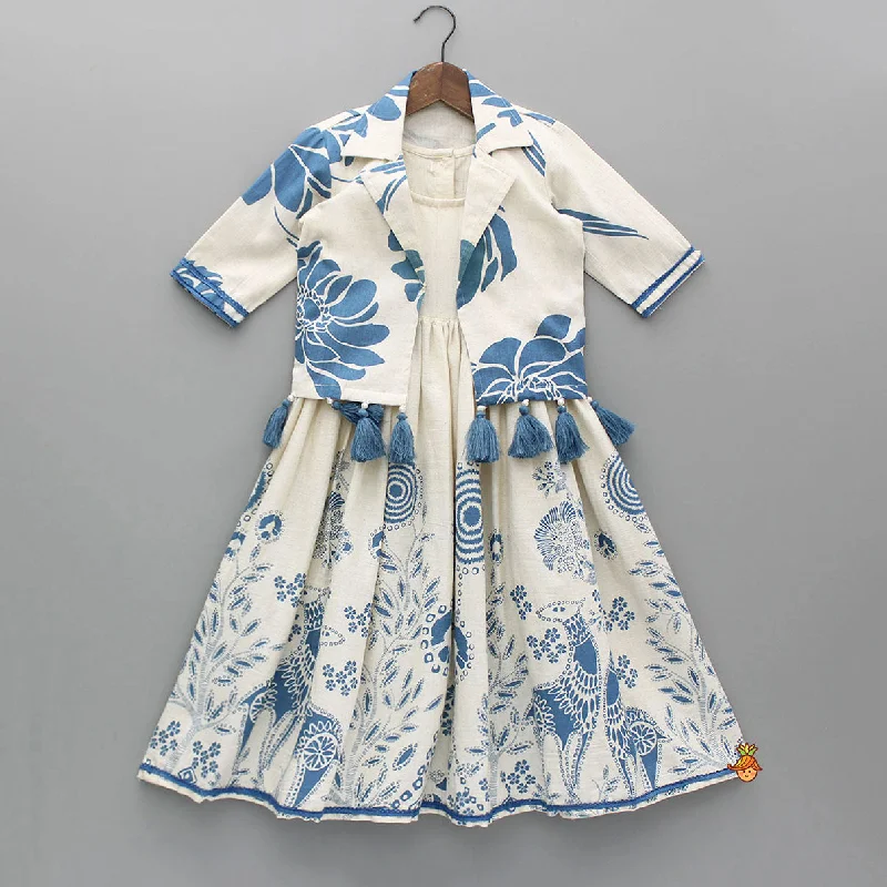 Pre Order: Blue Printed Flared Kurti And Front Open Collar Jacket Fleece Jacket Down Jacket Feather Jacket Pre Order: Blue Printed Flared Kurti And Front Open Collar Jacket Fleece Jacket Down Jacket Feather Jacket