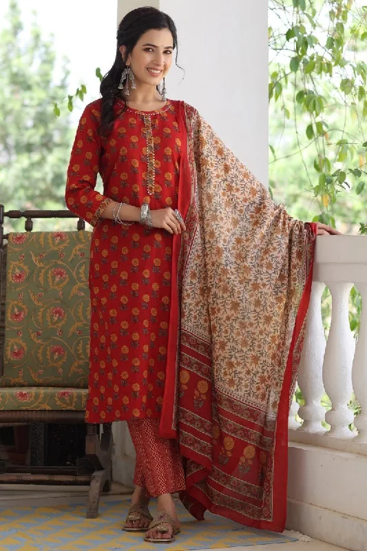 Ahika Maroon Brown Printed Kurta with Trousers Dupatta Trousers Designer Luxury