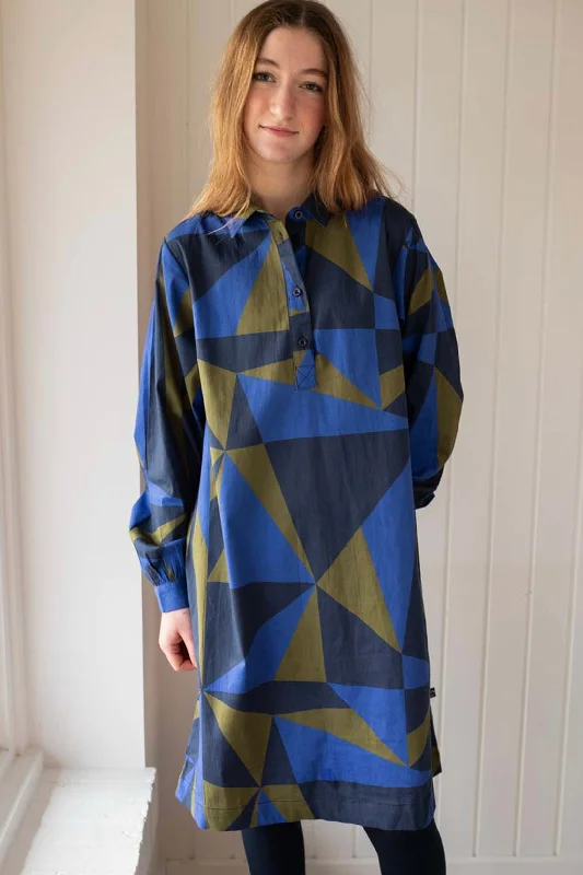 Danefæ København Danecarnation Poplin Dress Deep Blue Triangulate