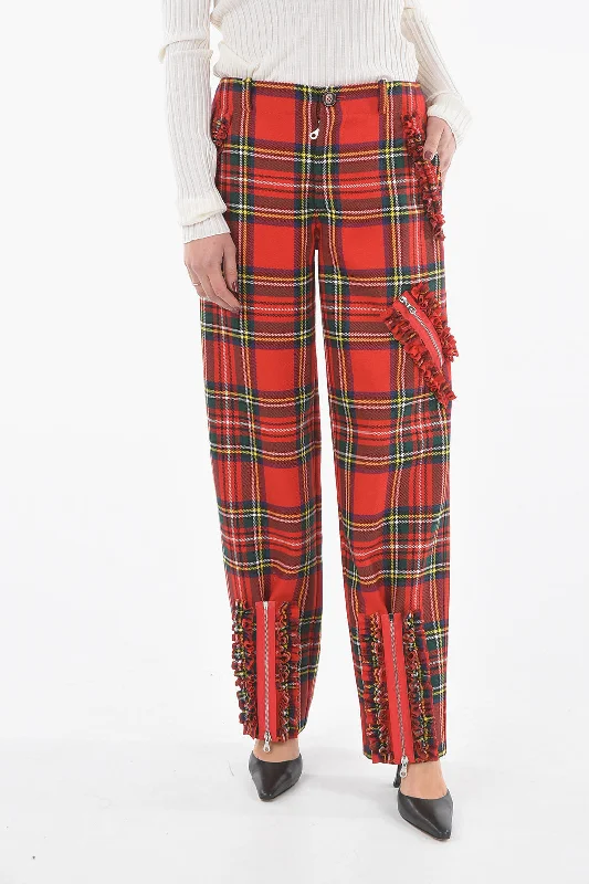 Molly Goddard Wool Wide Leg Half-Lined Tartan Trousers with Zip 42 Italian size Trousers Culottes Wide Leg