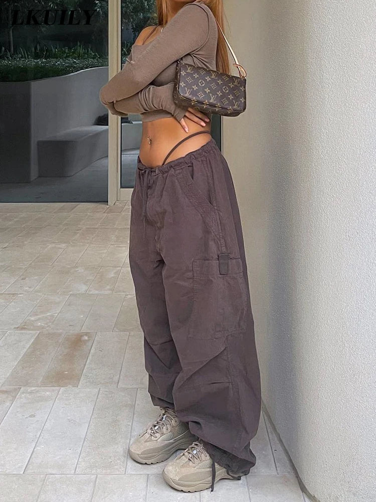 Advbridge 90s Streetwear Big Pockets Wide Cargo Pants Women Overalls Fashion Y2k Trousers Vintage Cargo Pants Baggy Jeans Women Trousers Cargo pockets