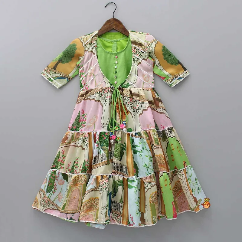 Pre Order: Green Kurti And Gota Lace Detail Multicolour Jacket Cotton Fabric Linen Fabric Terry Fabric Pre Order: Green Kurti And Gota Lace Detail Multicolour Jacket Cotton Fabric Linen Fabric Terry Fabric