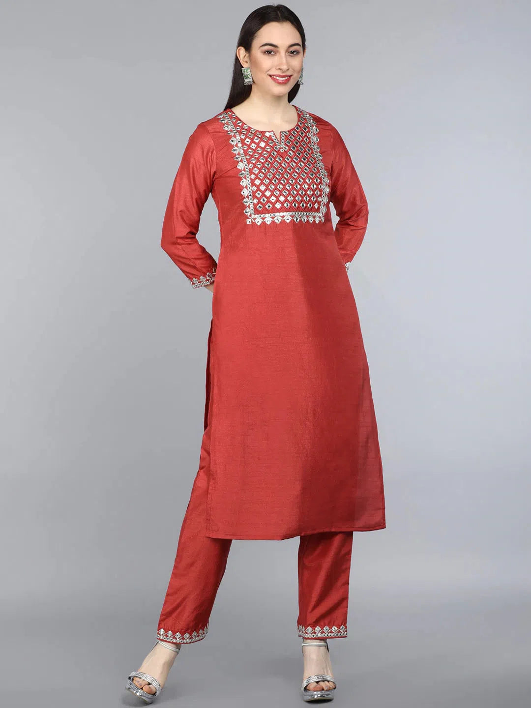 Ahika Poly Silk Printed Kurta Trouser Set Trousers Print Floral