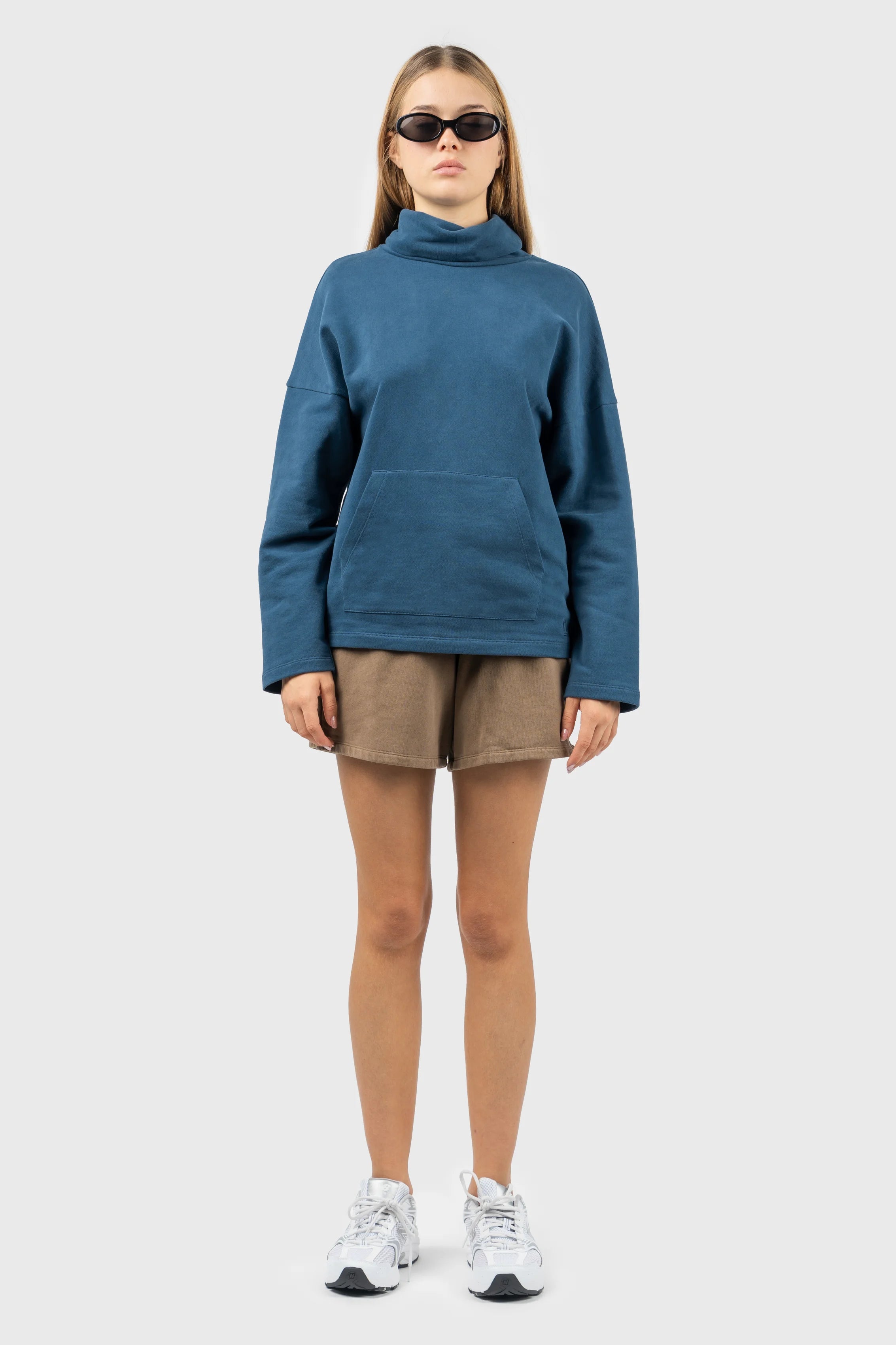 Funnel Neck Sweatshirt with dropped shoulder Hoodie with Mock Neck Collared Structured