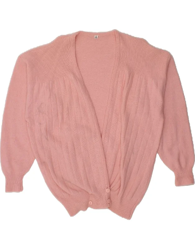 VINTAGE Womens Cardigan Sweater EU 50/52 3XL Pink Lambswool Fitted Loose Oversized