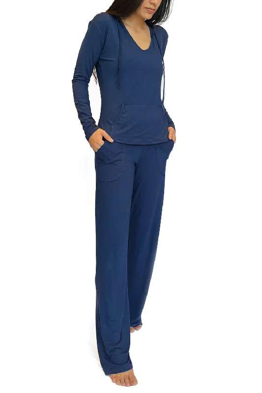 Hoodie, Navy Blue, Comfy Viscose Hoodie with Front Slit Layering Stylish