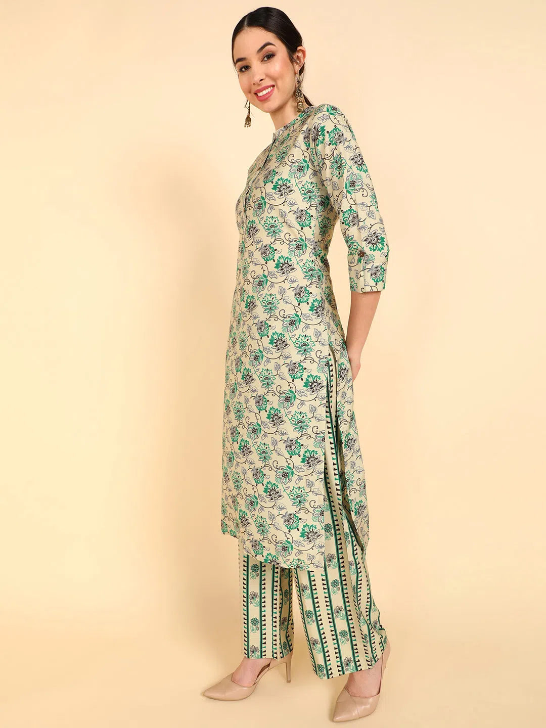 Ahika Polyester Printed Kurta Trousers Set-PKSKD1117_XS Trousers Plaid Checkered