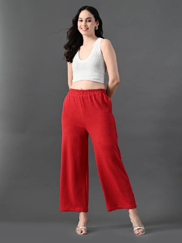 Myshka Women's Red Traight Fit Party Trouser Trousers Velvet Soft