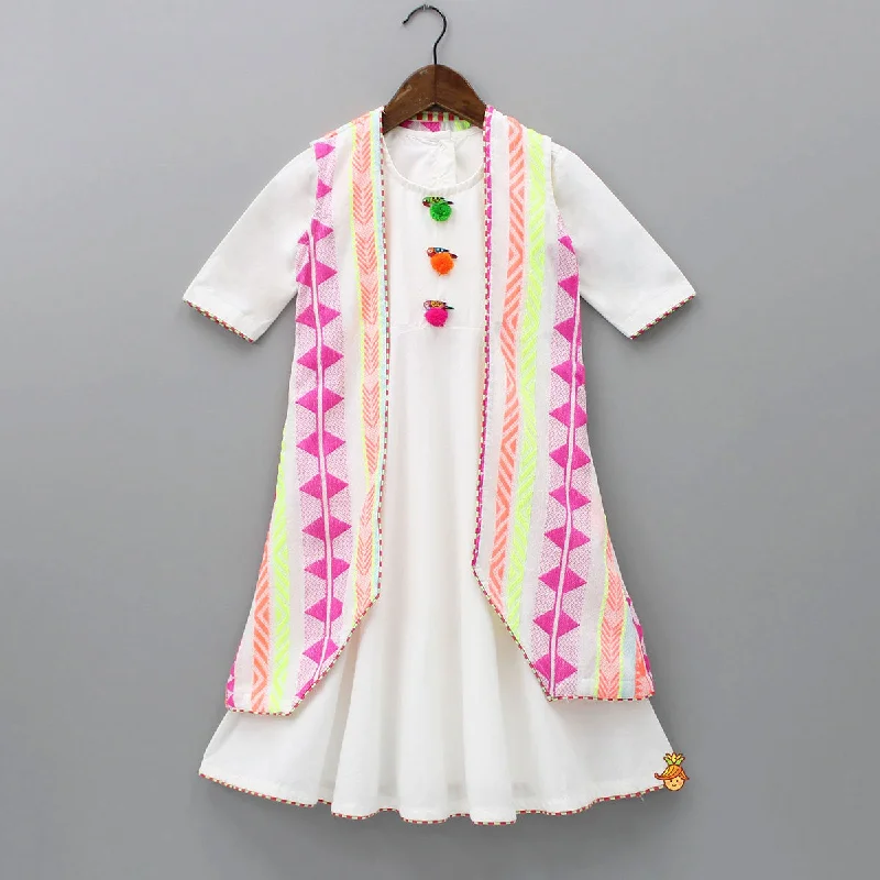 Pre Order: White Kurti With Multicolour Thread Embroidered Jacket Wool Fabric Cashmere Fabric Tweed Fabric Pre Order: White Kurti With Multicolour Thread Embroidered Jacket Wool Fabric Cashmere Fabric Tweed Fabric
