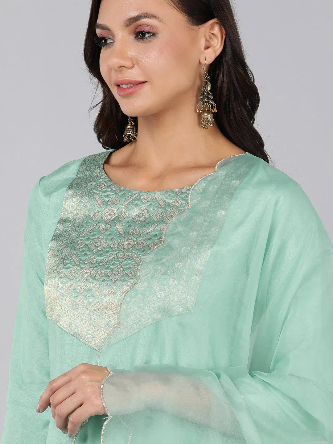 Ahika Poly Silk Yoke Design Kurta Trousers-PKSKD1319_S Trousers Culottes Wide Leg
