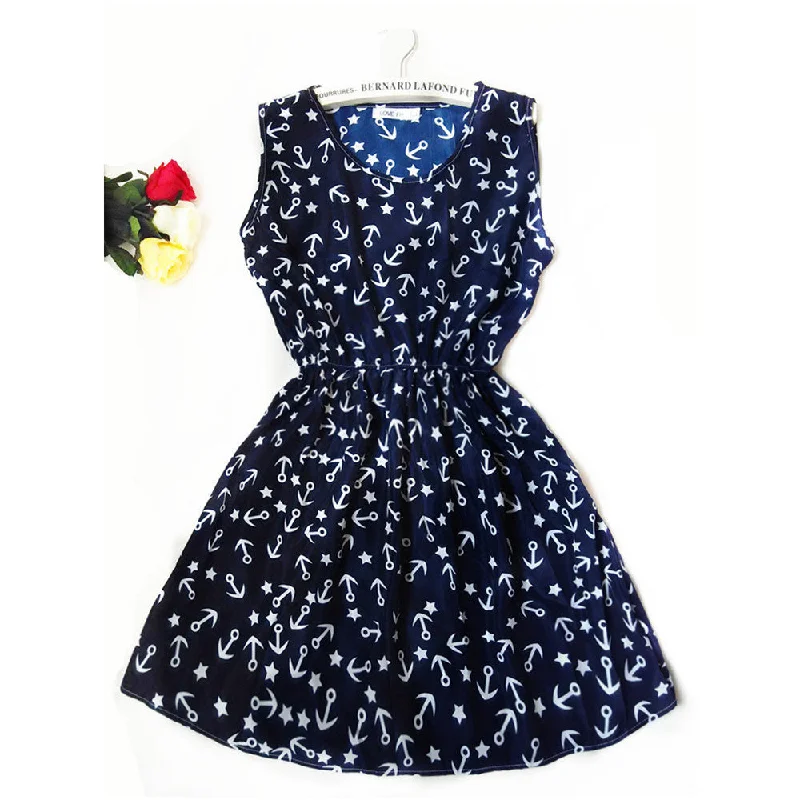 Fashion casual Women vestidos Sleeveless Round Neck Florals Print Dress Saias Femininas Summer Clothing