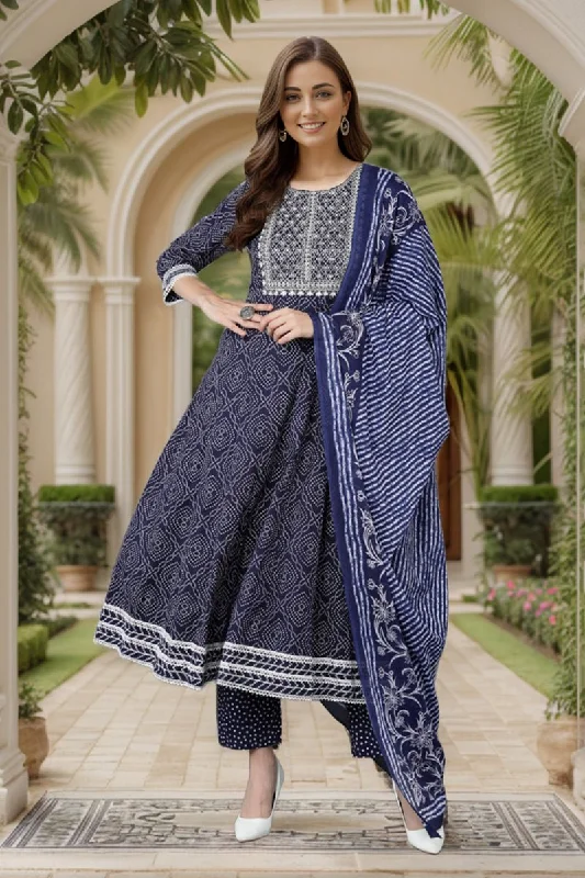 Ahika Women Navy Blue Rayon Blend Kurta Trousers With Dupatta Trousers sophisticated sleek