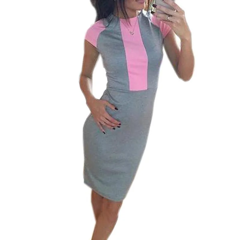 Summer Dress Women Pink Gray Color Block Tight Fitted Dresses Ladies Bandage Zipper Back Dress Vestidos J3271 Summer Dress Women Pink Gray Color Block Tight Fitted Dresses Ladies Bandage Zipper Back Dress Vestidos J3271