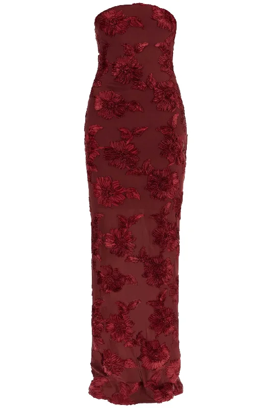 long mesh dress with embroidered flowers. 1135302484 TAWNY PORT