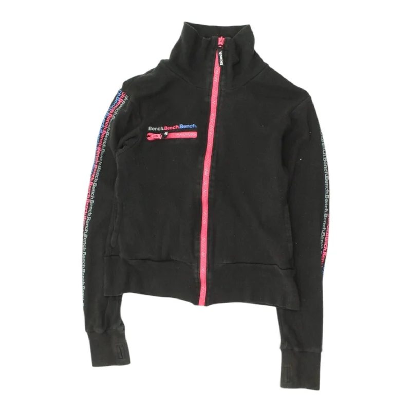 Bench Womens Black Stretchy Cropped Sweat Jacket | Designer Sportswear Boat Neck Shawl Collar Notched Collar Bench Womens Black Stretchy Cropped Sweat Jacket | Designer Sportswear Boat Neck Shawl Collar Notched Collar