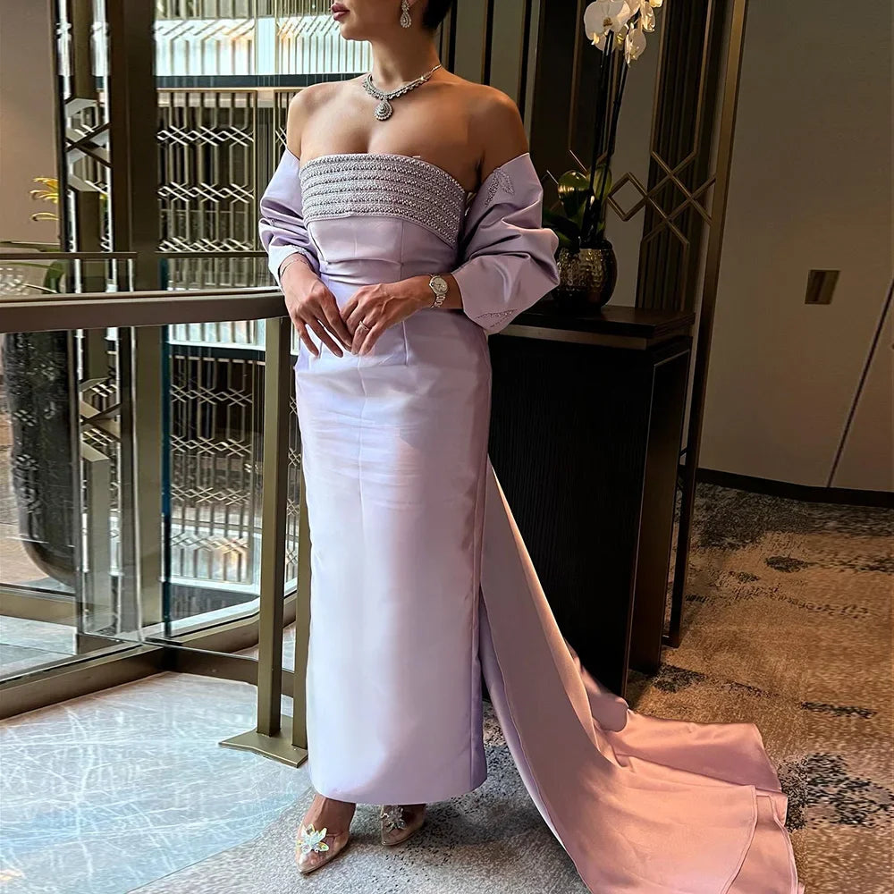 Serene Hill Arabic Purple Mermaid Satin Strapless With Jacket Beaded Evening Dresses Gowns 2024 For Women Wedding Party LA71897 Knit Fabric Woven Fabric Fleece Fabric Serene Hill Arabic Purple Mermaid Satin Strapless With Jacket Beaded Evening Dresses Gowns 2024 For Women Wedding Party LA71897 Knit Fabric Woven Fabric Fleece Fabric