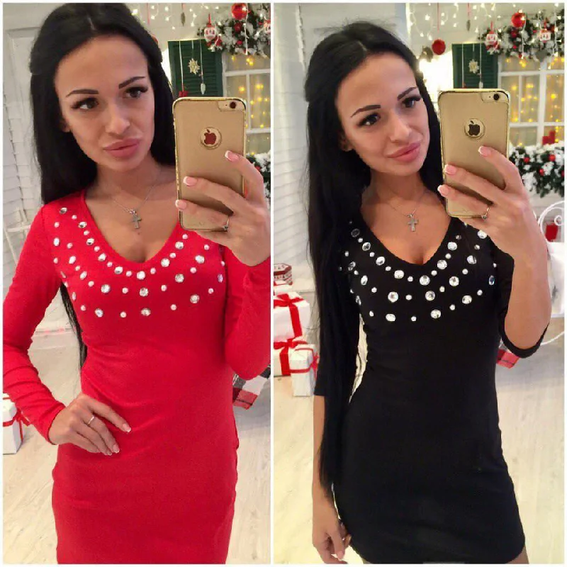women's dresses diamond dress long sleeve sheath European style dress
