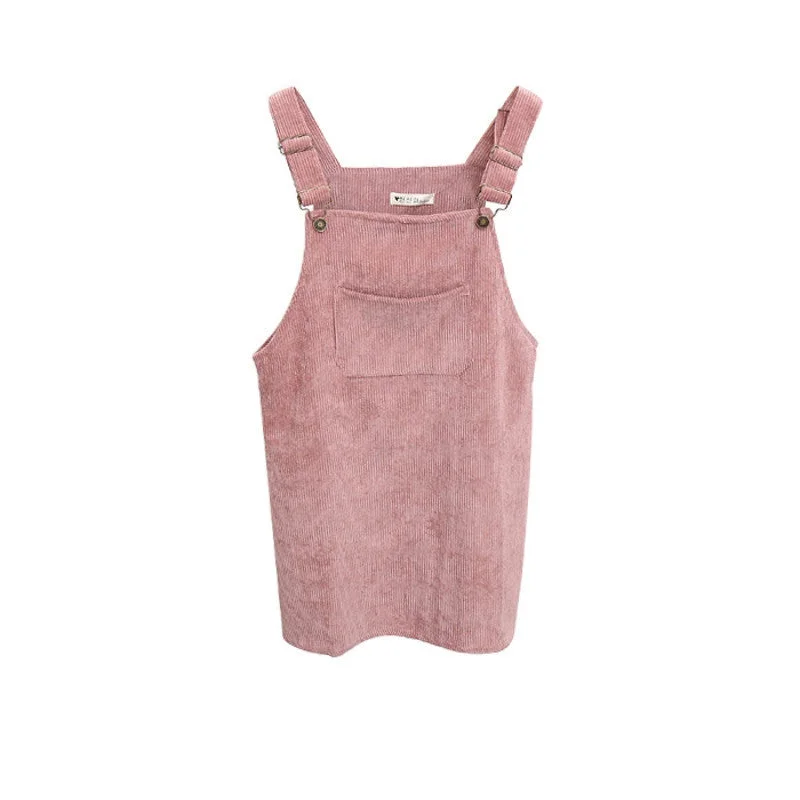 Korean Style College Wind Restoring Ancient Ways Corduroy Suspenders Big Pocket Straight Vest Dress