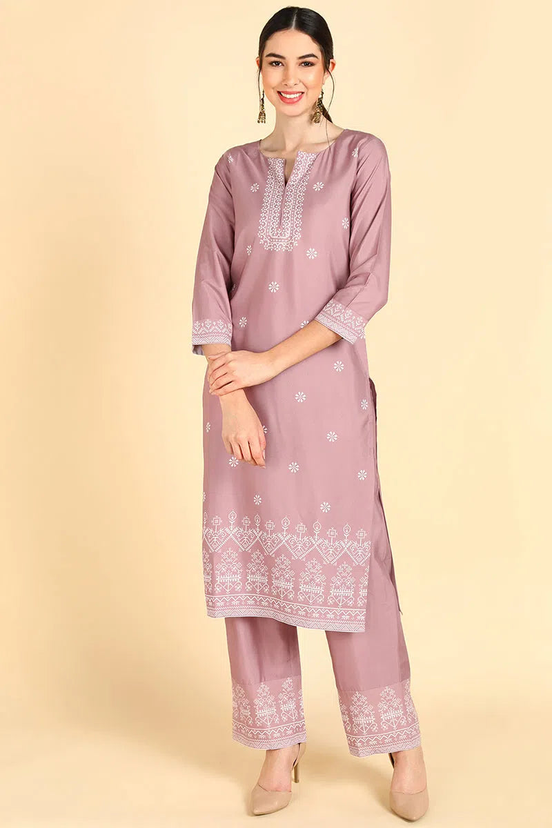 Ahika Polyester Ethnic MotifsPrinted Kurta Trousers Set Wide Leg Loose Fit Mid Waist Ahika Polyester Ethnic MotifsPrinted Kurta Trousers Set Wide Leg Loose Fit Mid Waist